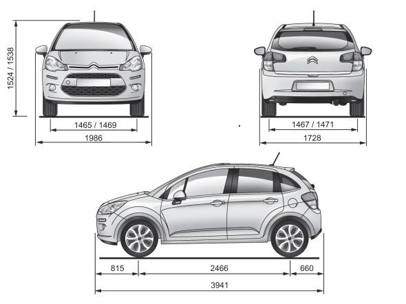 Citroen C3, dimensioni