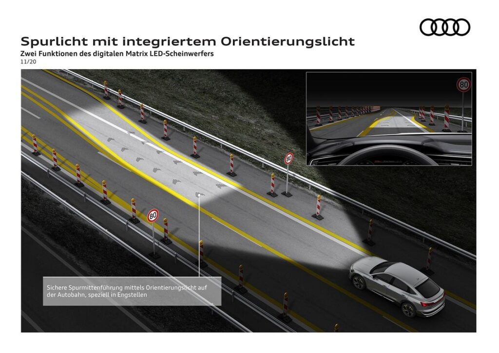 gruppi ottici Audi cambio di corsia fascio luce intelligente