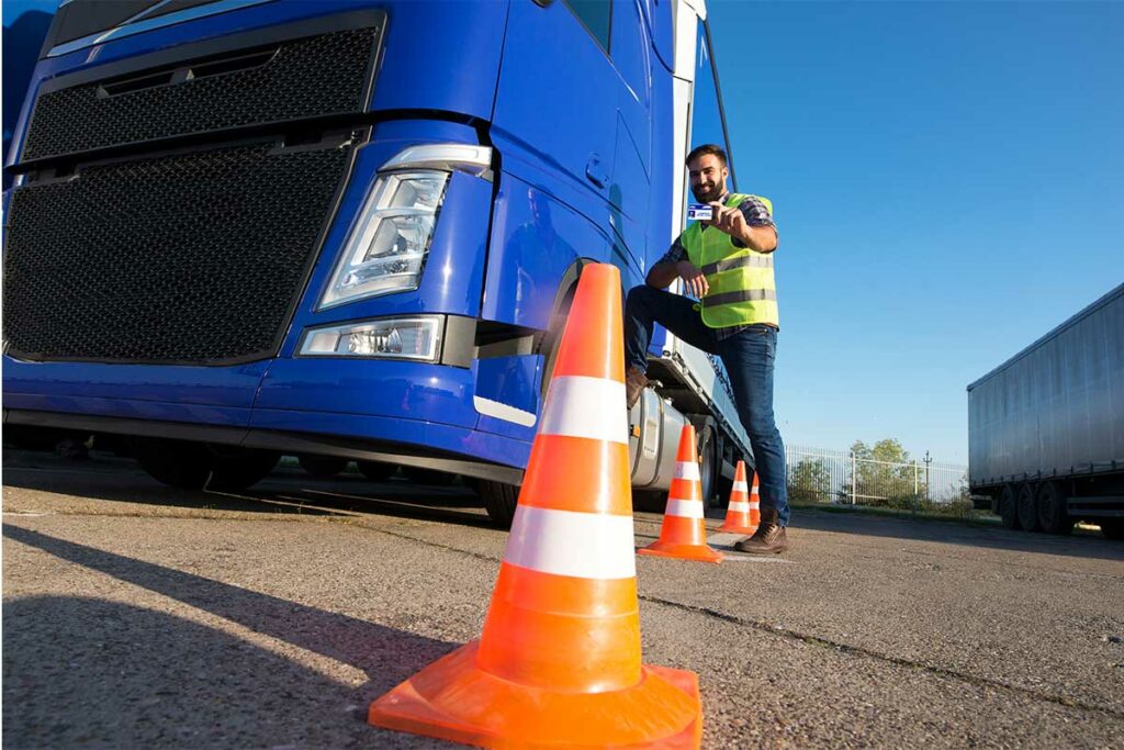 uomo con camion e coni