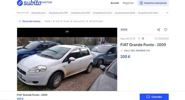 Una Fiat Punto bianca usata