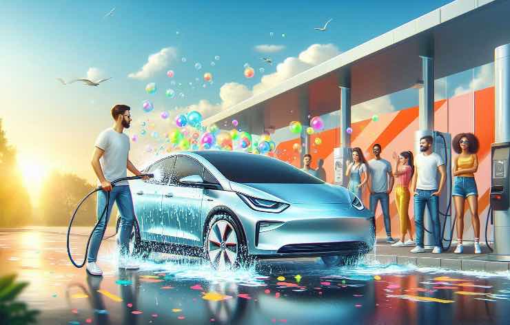 Auto elettrica il lavaggio a mano è il più sicuro