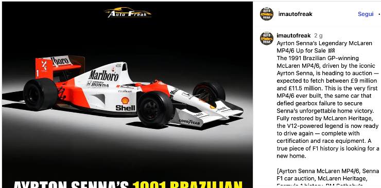 McLaren Asta monoposto F1 Senna Ayrton