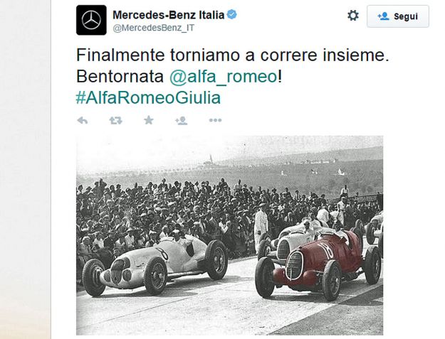 Nuova Alfa Romeo Giulia 2015: scambio di tweet con Mercedes e Ford
